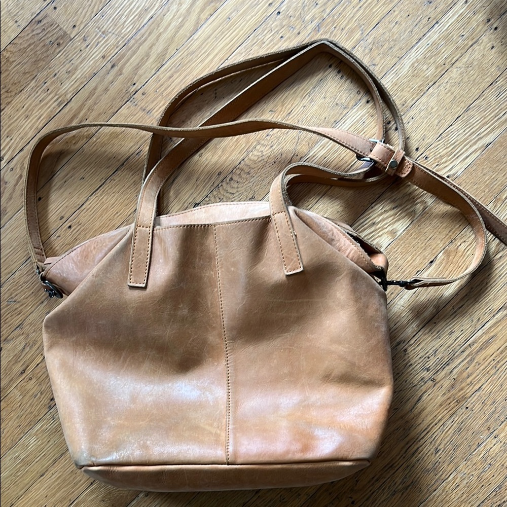 Able Alem utility Tan Leather Shoulder Bag with Adjustable Strap